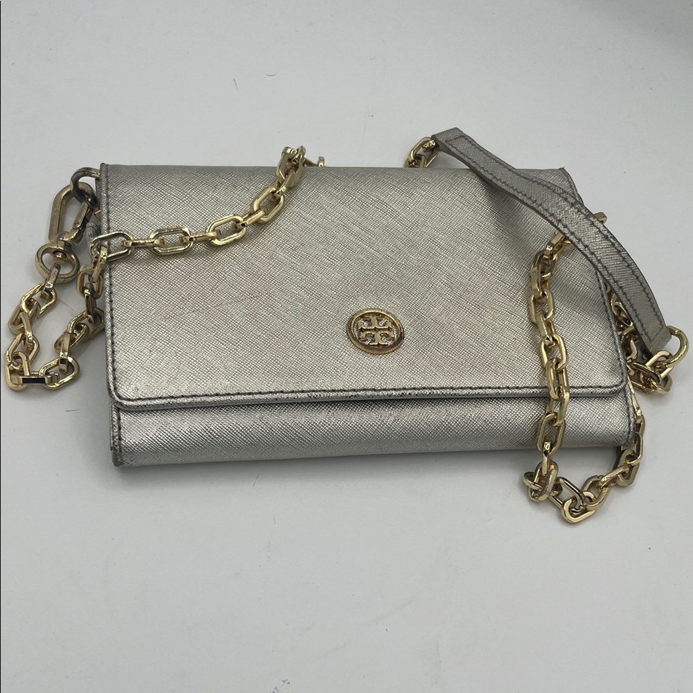 Tory Burch Metallic Crossbody Bag with Gold Chain